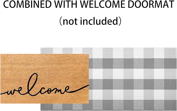 Grey and White Front Porch Rug 2'X4.3' Buffalo Plaid Outdoor Rug Cotton Woven Washable Indoor Outdoor Area Rug for Welcome Door Mat Entryway Dining Room Bedroom Living Room