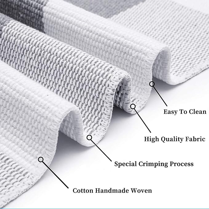 KOZYFLY Buffalo Plaid Rug 2x8 Ft Gray and White Runners for Hallways Washable Checkered Rug Cotton Kitchen Runner Carpet Runner Rugs for Entryway Bedroom Living Room
