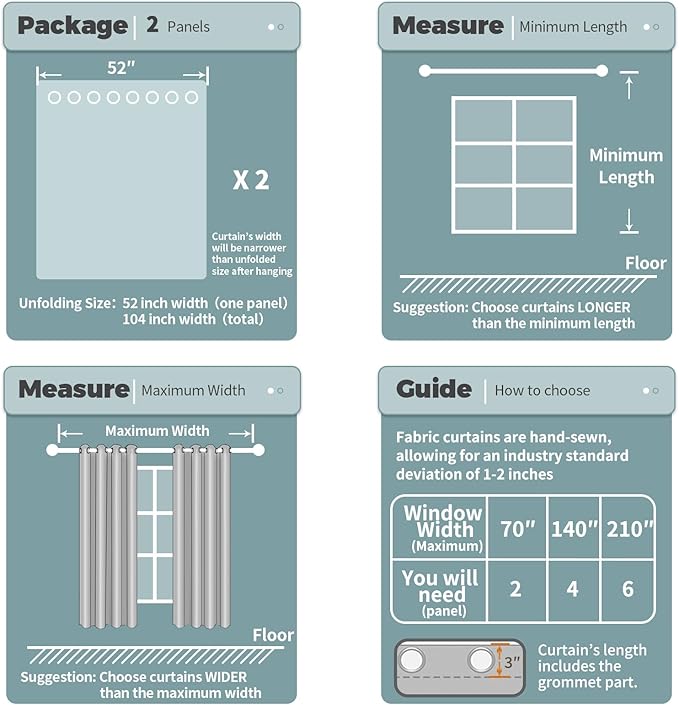 BGment Blackout Curtains for Living Room - Grommet Thermal Insulated Room Darkening Curtains for Bedroom, 2 Panels of 52 x 63 Inch, Spa Blue