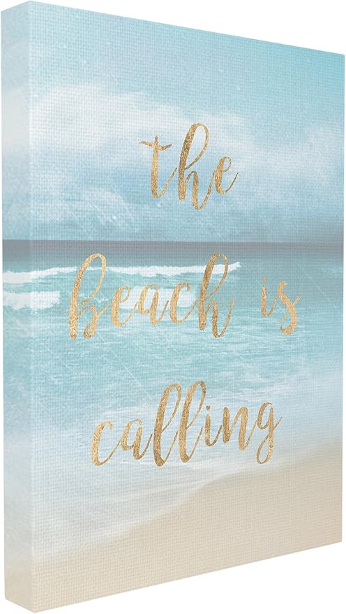 Stupell Home Décor The Beach Is Calling Gold Typography Oversized Stretched Canvas Wall Art, 24 x 1.5 x 30, Proudly Made in USA