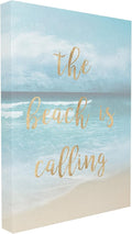 Stupell Home Décor The Beach Is Calling Gold Typography Oversized Stretched Canvas Wall Art, 24 x 1.5 x 30, Proudly Made in USA