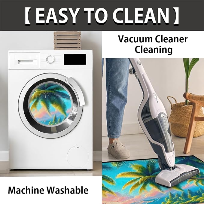 Dolphin Beach Palm Trees Half Round Mat Half Moon Door Rug Washable Durable Semi Circle Carpet Floor mats for Indoor Outdoor Bathroom Kitchen Patio Hearth Rug Laundry Room Home Decoration