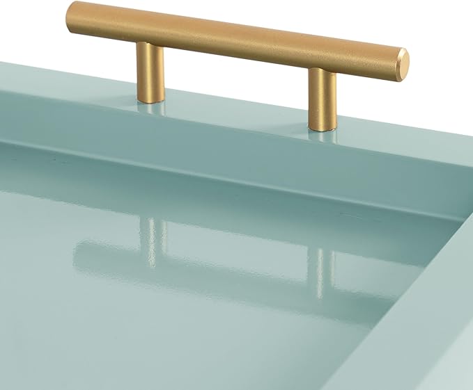 Kate and Laurel Halsey Rectangle Decorative Narrow Tray with Gold Metal Handles; 24 x 10; Blue and Gold; Modern Glam Slim Serving Tray with Handles for Living Room Decor