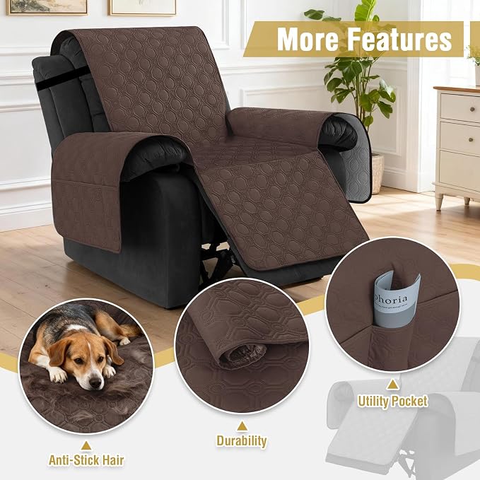 H.VERSAILTEX 100% Waterproof Recliner Chair Covers, Recliner Covers Non-Slip Stay in Place, Thick Cover for Recliner Chair with Pocket, Dog Couch Cover Protector Washable(Brown, 25")