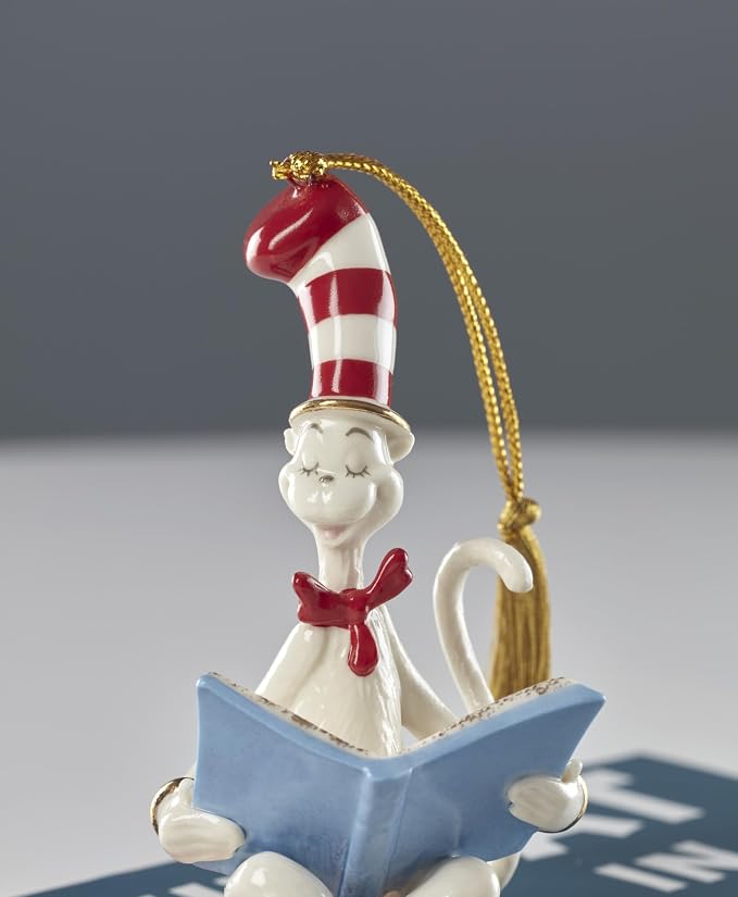 Lenox Dr. Seuss Cat in the Hat Christmas Hanging Ornament | porcelain with gold cord for hanging | collectible gift for dr. seuss fans | 4 inch, gift for women, holiday decor