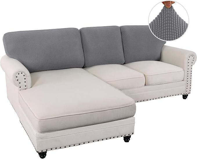 H.VERSAILTEX Backrest Cushion Covers Sectional Couch Back Cushion Covers for Sectional Sofa Set for Both Left/Right Couch (Back Only: 1 Chaise + 2 Sofa, Dove)