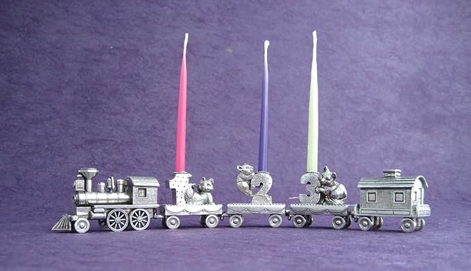DANFORTH – Birthday Train (1- Raccoon) – Candleholder - Handcast Pewter Birthday Party Decorations - Made in USA