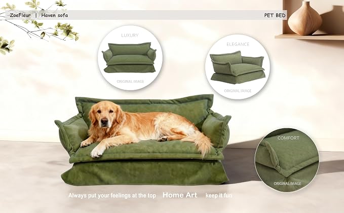2-in-1 Human & Pet Dog Sofa, Solid Pine Wood Frame with Supportive Foam, Indoor Modern Pet Furniture(Green)
