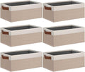 GhvyenntteS Small Fabric Storage Bins 6 Pack, 11.8" x 7.87" x 5.11" Storage Basket with Leather Handles, Closet Storage Bins for Shelves, Storage Baskets for Shelves, DVD Storage (Pink/White)