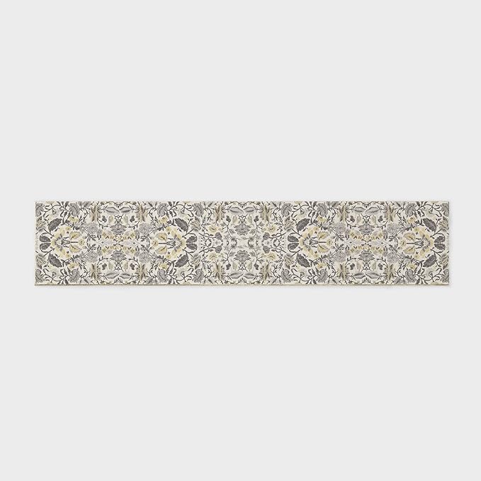 EVERGRACE Hallyway Area Runner Rugs 2x10, Boho Floral Faux Wool Indoor Outdoor Rugs, Washable Rugs for Bedroom Dining Room Living Room Kitchen, Low Pile Floor Mat Carpet for Home Decor, Gray