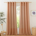 NICETOWN Linen Flax Semi Sheer Curtains 94" Length, Grommet Window Treatments Privacy Added with Light Penetration Vertical Drapes for Loft/Home Office, Burnt Orange, W55 x L94, 2 Panels