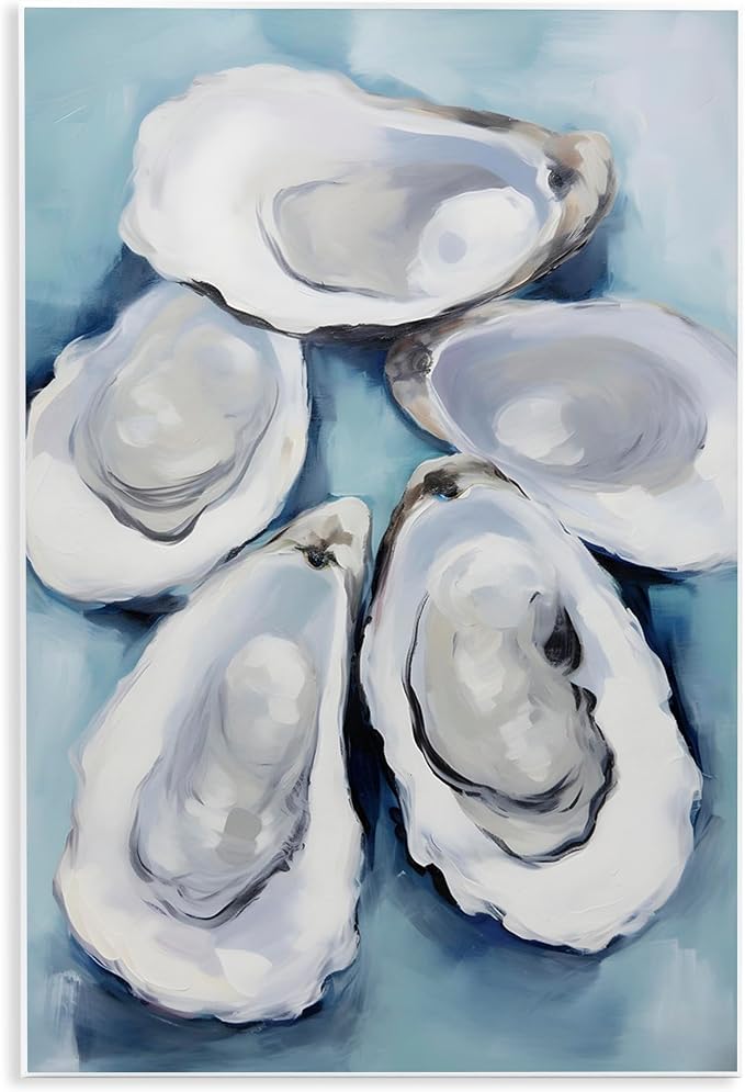 Five Oyster Shells Nautical, 10 x 15 Inch Mounted Print on Wall Plaque | Stupell Industries · By Petal Prints Design · Ready to hang · Perfect for living room · bedroom · office · Made in USA