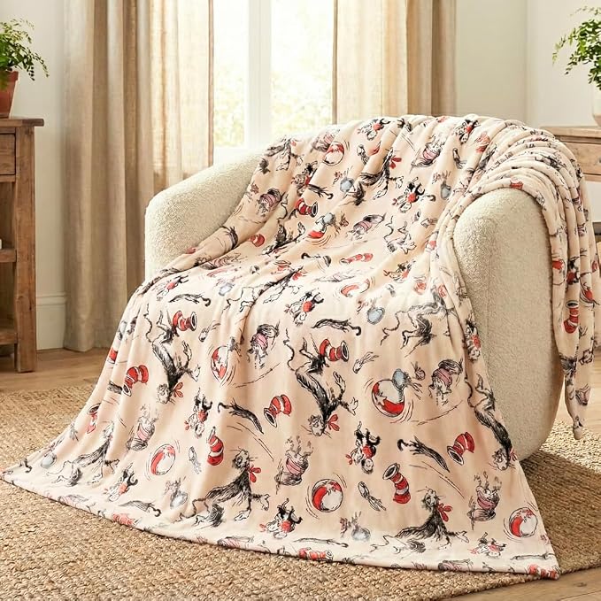 Cat in The Hat by Dr. Seuss Book Throw, Kids Super Soft Plush Cozy Throw Blanket, 60 in x 70 in, (Officially Licensed Product) by Franco