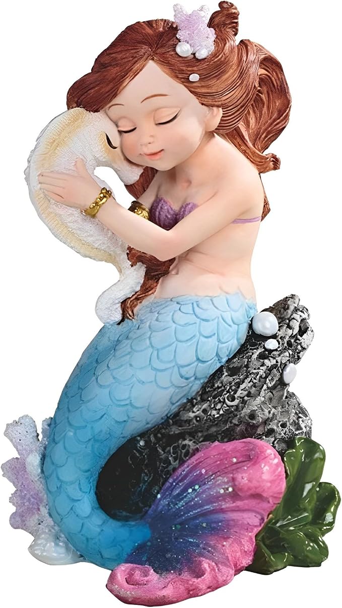 ICE ARMOR 6.5" H Mermaid with Seahorse Mergirl Statue Fantasy Decoration Figurine Office Desk/Home/Living Room/Table Decor, Perfect House Warming Gifts for New Home