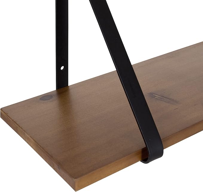 Kate and Laurel Soloman Wooden Shelves with Simple Metal Brackets, Rustic Brown and Black, 2 Piece Set