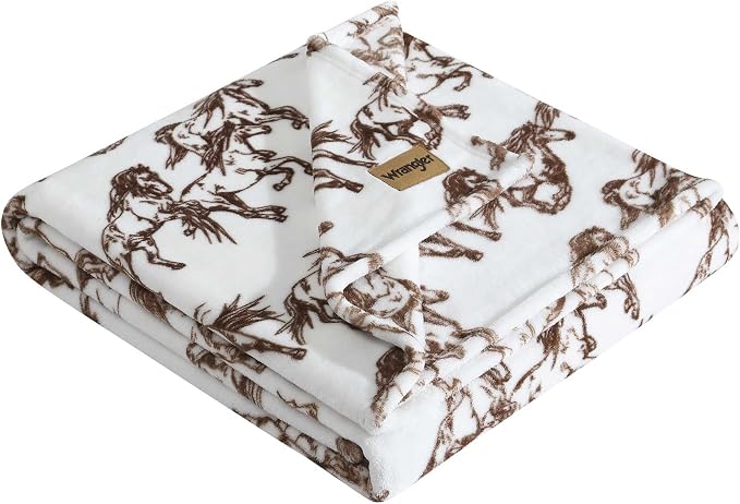 Wrangler - Blanket, Super Soft Plush Bedding, Yellowstone Inspired Throw Blanket for Couch or Bed (Mustangs Brown, 50" x 70")