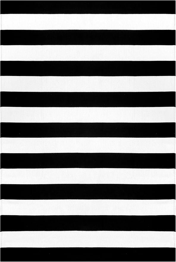KILOCOCO Black White Striped Rug 4x6 ft Front Door Mat Outdoor Washable Rug