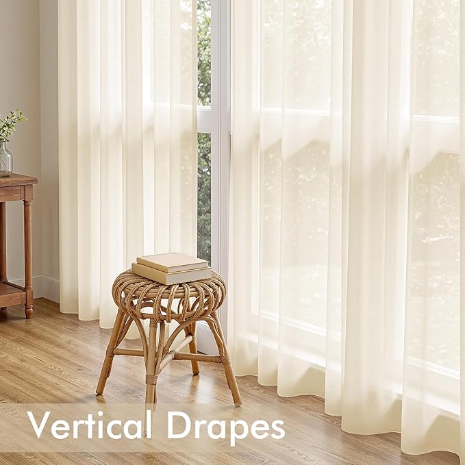 MIULEE Butter Cream Sheer Curtains 72 Inches Long, 4 Panels Set, Rod Pocket Voile Drapes Light Filtering and Semi Transparent, Elegant Window Treatments for Bedroom Living Room,54 x 72 Inches