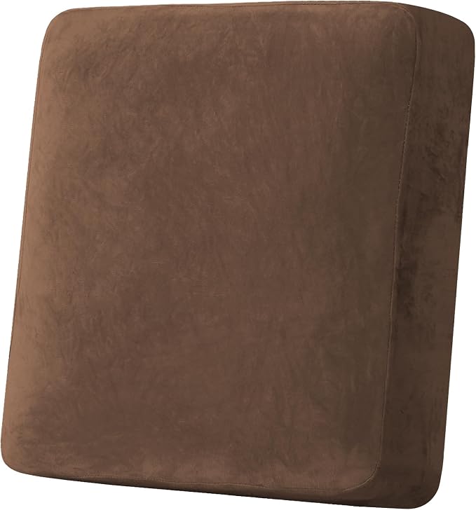 H.VERSAILTEX Velvet Stretch Couch Cushion Cover Plush Cushion Slipcover for Chair Cushion Furniture Protector Seat Cushion Sofa Cover (1 Piece Armchair Cushion Covers, Caramel Cafe)