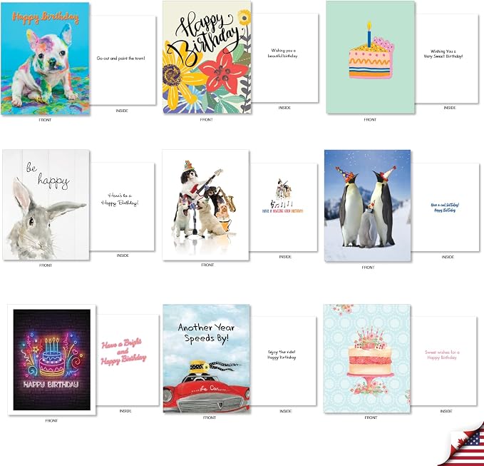Best Card Co 36 Assorted Funny Birthday Notecards Bulk Box Set 4 x 5.12 Inch with Envelopes (36 Designs, 1 Each) Animals, B-Day Card Variety Pack A Bunch of Birthdays AM7744BDG-B1x36
