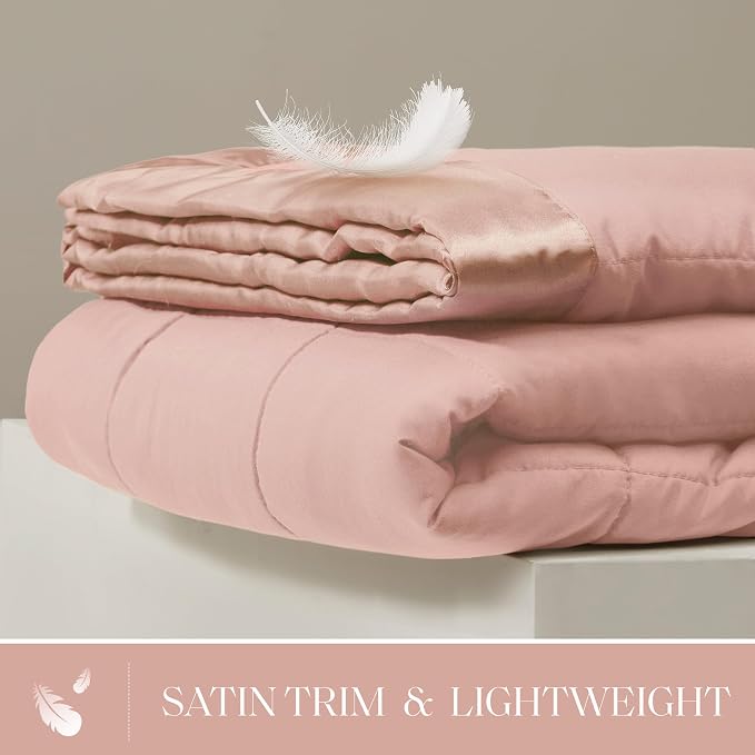 Madison Park Down Alternative King Size Blanket for Bed, Satin Trim, Blush | Lightweight Windom Blanket Premium 3M Scotchgard Moisture Wicking Treatment, OEKO TEX, Soft Bed Cover, All Season