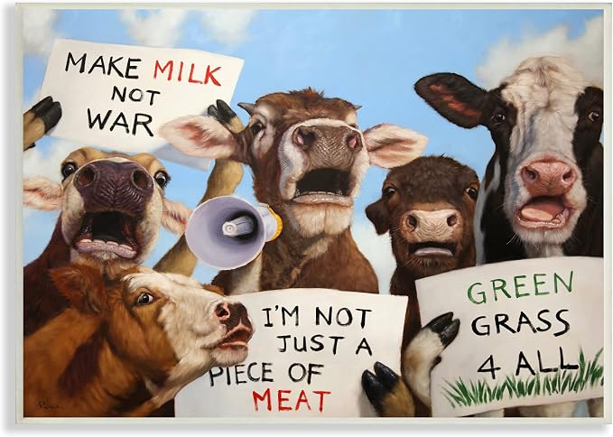 Funny Protesting Cows Country, 10 x 15 Inch Mounted Print on Wall Plaque | Stupell Industries · By Lucia Heffernan · Hand finished · Ready to hang once unboxed · Made in USA