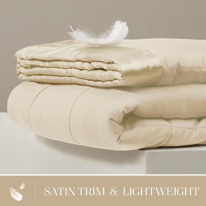 Madison Park Down Alternative Twin Size Blanket for Bed, Satin Trim, Cream | Lightweight Windom Blanket Premium 3M Scotchgard Moisture Wicking Treatment, OEKO TEX, Soft Bed Cover, All Season