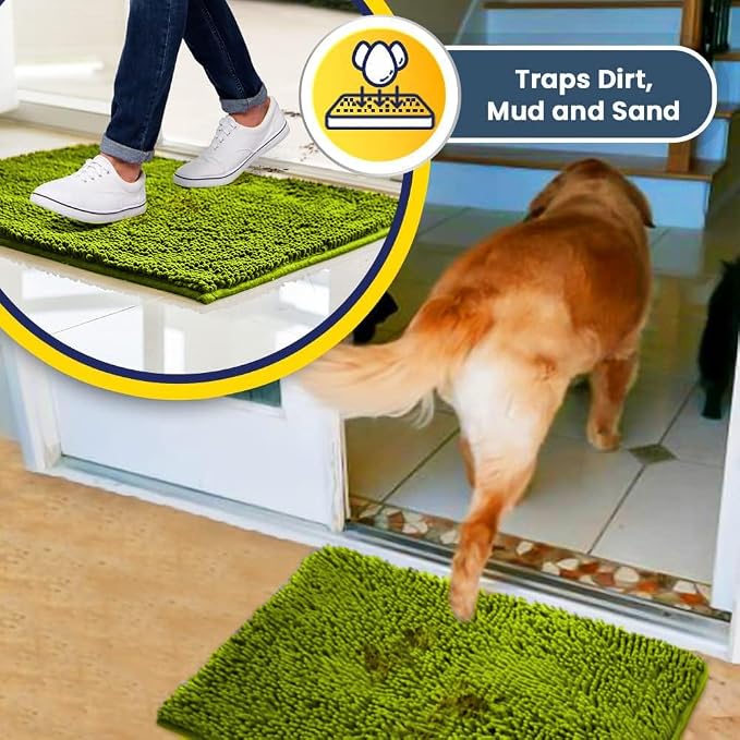 Muddy Mat® | Super Water Absorbent Door Mat Indoor, Microfiber Quick Dry Chenille Entryway Rug,Slip Resistant Front Door Mat,Indoor Mats for Entryway,Machine Washable Pet Rug, Spring Green 5ft x 7ft