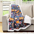 Lush Decor Pixie Fox Sherpa Throw Blanket 50”W x 60"L Navy & Orange - Sherpa Blankets - Toddler Blanket For Bed - Navy Girls Room Decor - Floral Throw