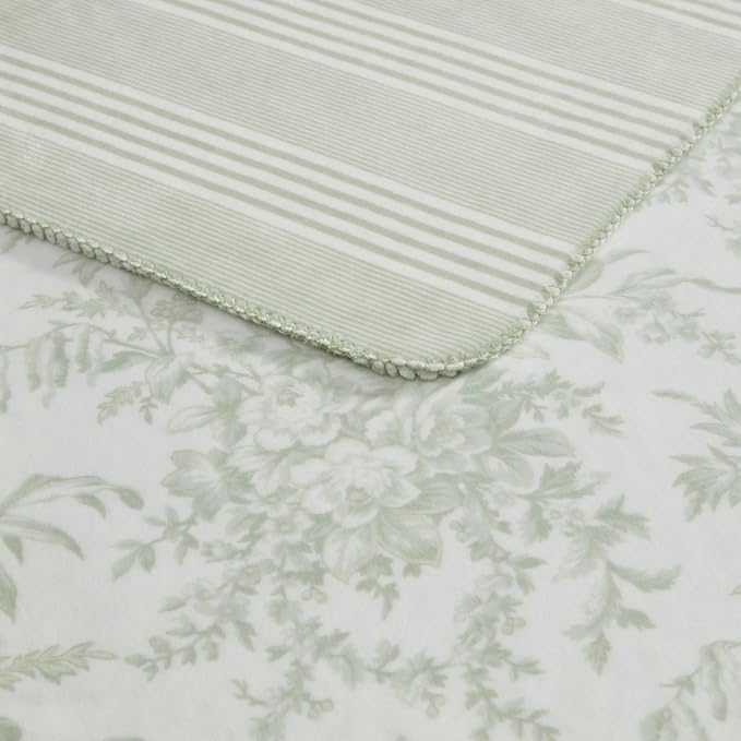 Laura Ashley - Reversible Throw Blanket, 50 x 70, Ultra Soft Plush Blanket for Blanket for Bed & Couch, Cozy Decorative Throw, Toile Delight Green