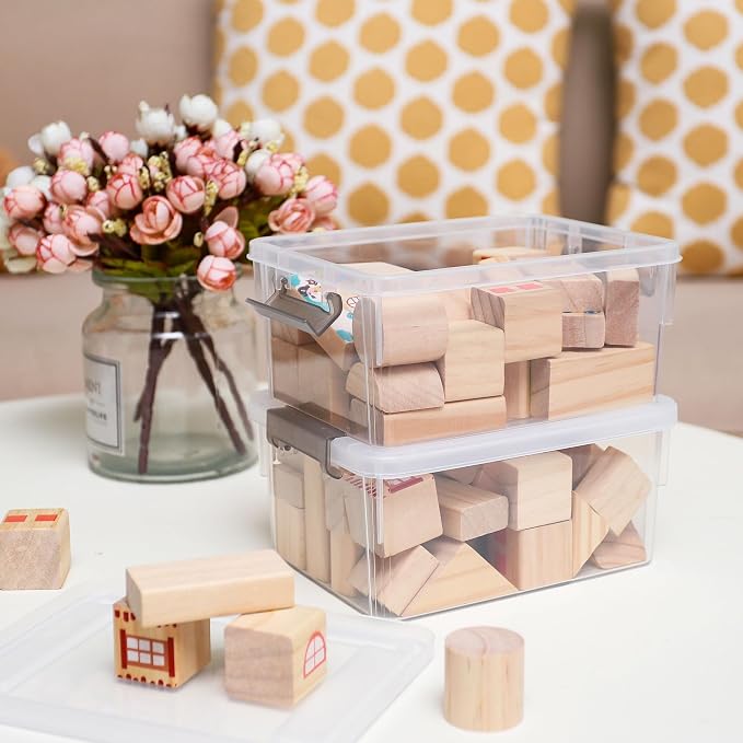 8Packs 3.2Qt Small Clear Storage Bins with Lids, Plastic | Containers with Lids for Crafts, Beads, Stationery, Toys and Accessories. Stackable to Save Space at Home,Office