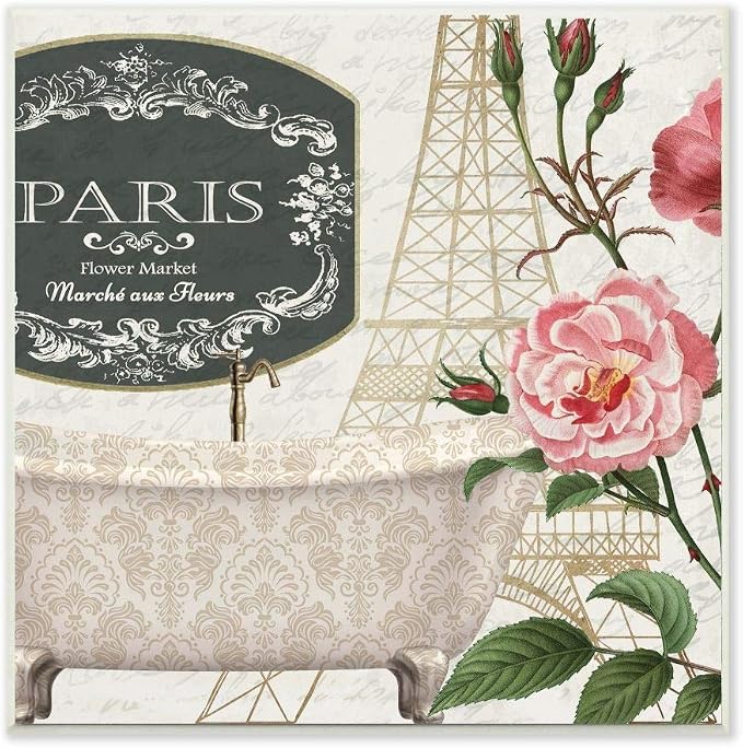Stupell Industries Paris Flower Market Bath Tub Design, Designed by Kim Allen Art, 12 x 0.5 x 12, Wall Plaque | Stupell Industries | 12 x 12 Inches, Easy to Hang and Sturdy, Made in USA, by Kim Allen
