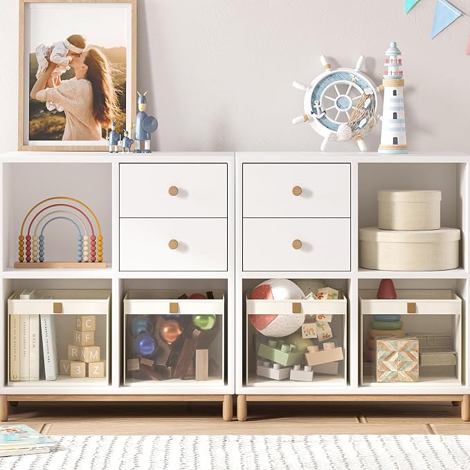 Linen Closet Organizers and Storage, Closet Storage Bins Basket Organizer, Foldable Organization Baskets with Mesh Window for Clothes Towels and Toys, 14.5" x 14.5" x 10.25", Beige, 6 pack
