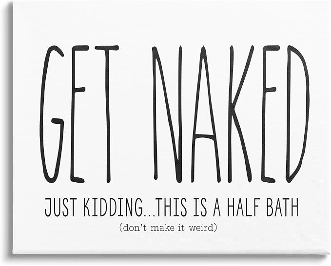 Stupell Industries Get Naked Funny Word Bathroom Black and White Design Decorative Wall Hangings, Multi-Color | Stupell Industries · By Lettered and Lined · Ready to hang · Clean novelty style for bathroom decor · Made in USA