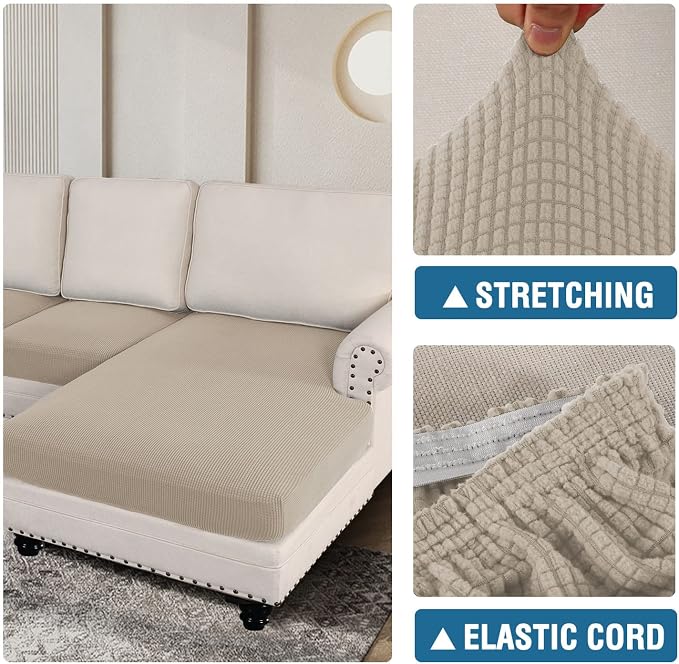H.VERSAILTEX Sectional Couch Covers 3 Pieces Sofa Seat Cushion Covers L Shape Separate Cushion Couch Chaise Cover for Both Left/Right Sectional Couch (Seat Only: 1 Chaise + 2 Sofa, Island Fossi)