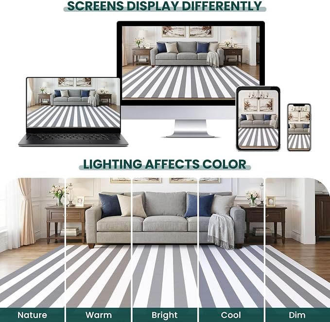 KOZYFLY 4x6 Striped Rug Front Door Rug Gray White Cotton Woven Washable Indoor Outdoor Rugs Entrance Layered Doormat for Front Porch Kitchen Patio Farmhouse