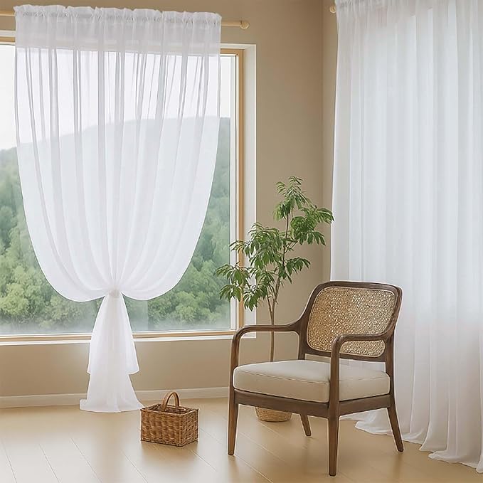 Extra Wide Sheer White Curtains 144 Inches Long 2 Panels, Extra Long Light Filtering Soft Airy Transparent Patio Curtains for Sliding Glass Door, Top Dual Rod Pocket, 12FT, 2x59Wx144L Inches