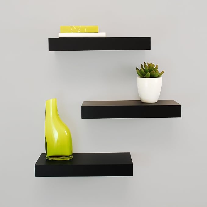 kieragrace Modern Floating-Shelves, Pack of 3, Black, 3 Count