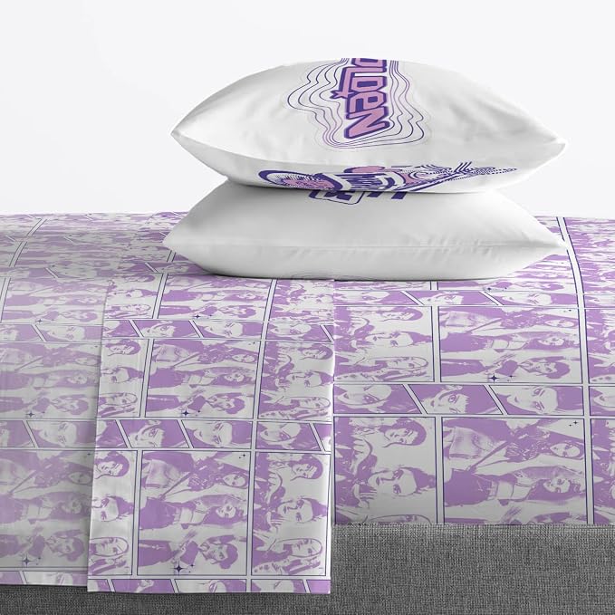 Jay Franco Kids Sheet Set with Fitted, Flat Sheets & Pillow Cover - Ultra-Soft Bedding with Pillowcase for Room Decor, White - Kpop Demon Hunters, 4 Piece Queen