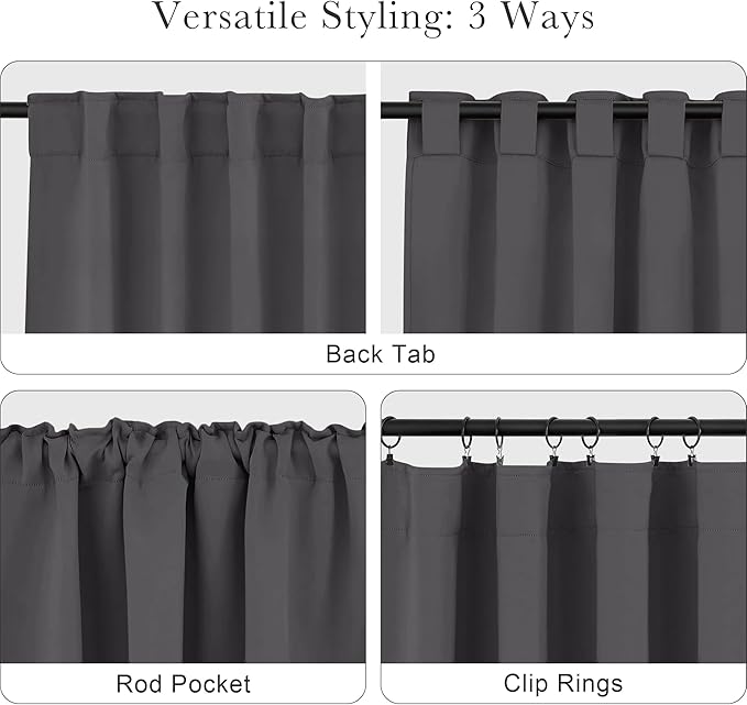 PONY DANCE Decorative Blackout Curtains - 42 W x 84 Inches L, Grey Window Treatments Blinds Thermal Insulated Drapes Light Blocking Thermal Panels Home Decoration for Living Room, 1 Pair