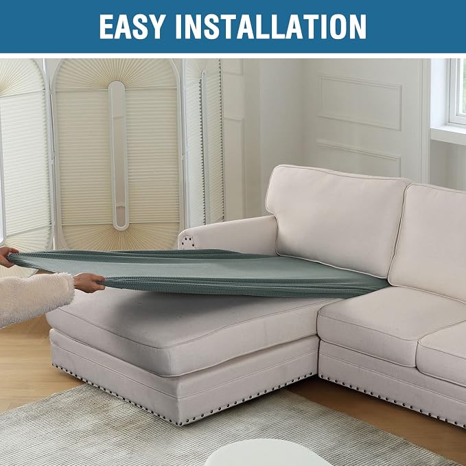 H.VERSAILTEX Sectional Couch Covers 1 Piece Chaise Slipcover L Shape Separate Cushion Couch Cover for Both Left/Right Sectional Couch (Seat Only: 1 Chaises, Sage)