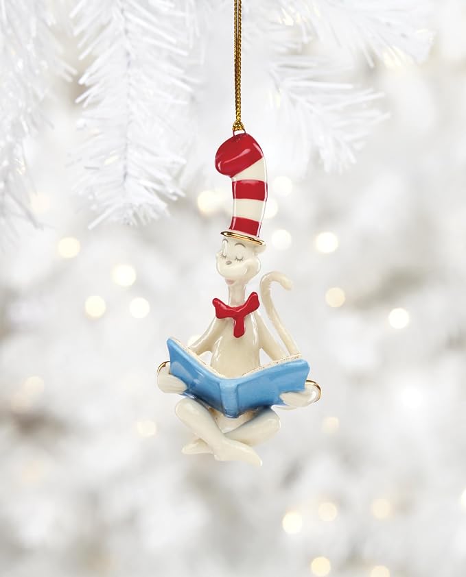Lenox Dr. Seuss Cat in the Hat Christmas Hanging Ornament | porcelain with gold cord for hanging | collectible gift for dr. seuss fans | 4 inch, gift for women, holiday decor