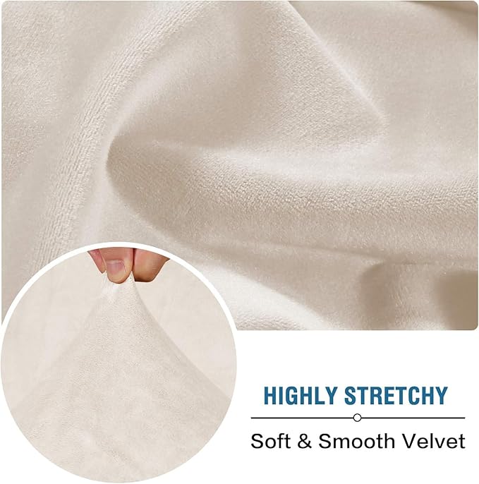H.VERSAILTEX Velvet Stretch Sectional Couch Covers 3 Pieces Sofa Seat Cushion Covers L Shape Separate Cushion Couch Cover for Both Left/Right Sectional Couch (Large Sofa 2 Seater + 1 Chaise, Ivory)