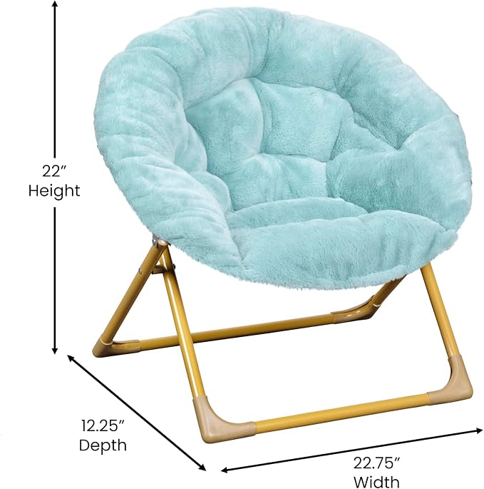 Flash Furniture Kids 23 Inch Folding Saucer Chair, Dusty Aqua | Soft Gold Frame, Portable