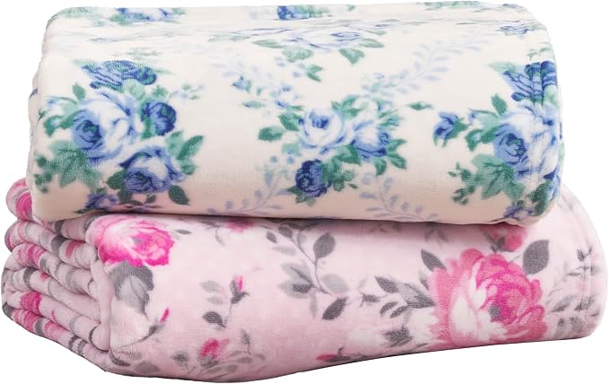 Jessica Simpson Oversized 60"X70" Plush Throw Blanket, Braelyn Blue Roses