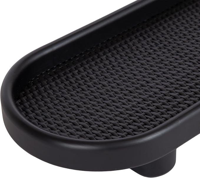 Kate and Laurel Planche Decorative Capsule Woven Tray with Solid Wood Frame; 27 x 8; Black; Modern Slim Wood Rectangle Serving Tray for Living Room