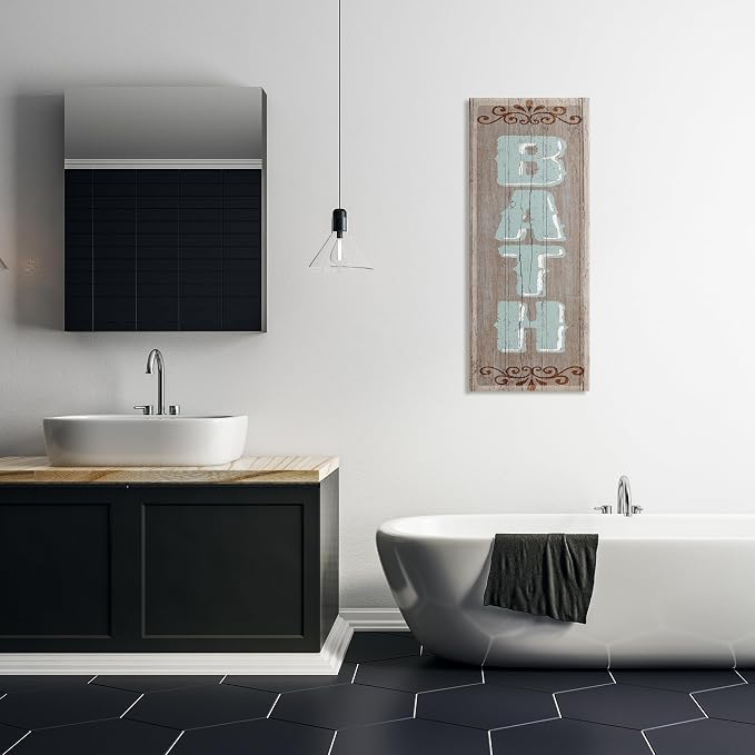 Stupell Industries 'Rustic Charm Bath Sign', Canvas Art, 17 x 40 Inches, Easy to Hang and Sturdy, Made in USA, by Art Licensing Studio