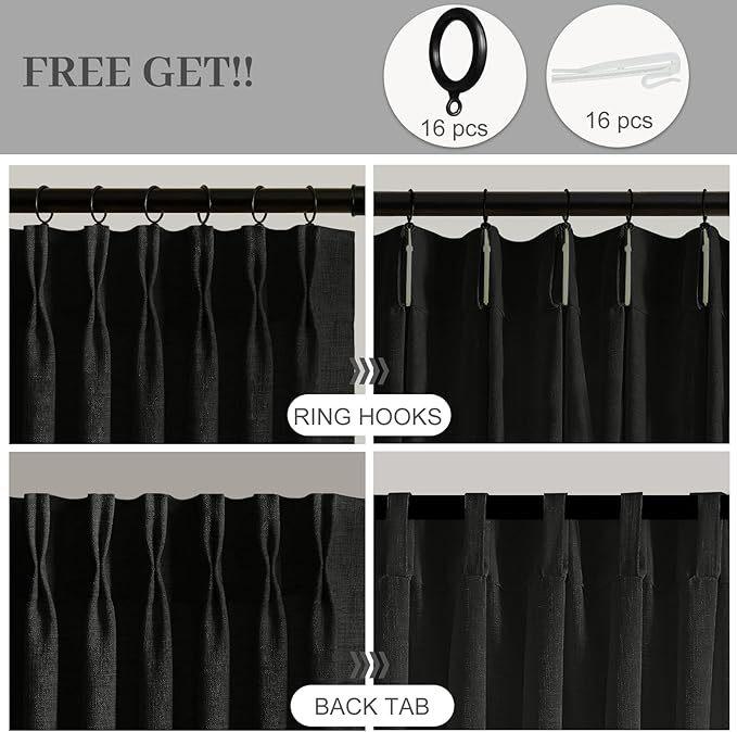 IVAPUPU Pinch Pleated Curtains 90 Inches Long, Light Filtering Thick Linen - Image 3