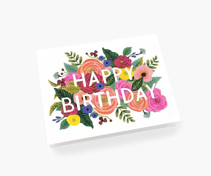 RIFLE PAPER CO. Juliet Rose Birthday Cards, Boxed Set of 8 Folded Cards with Salmon Envelopes, Full-Color Illustration, Blank Interior, 4.25" L x 5.5" W