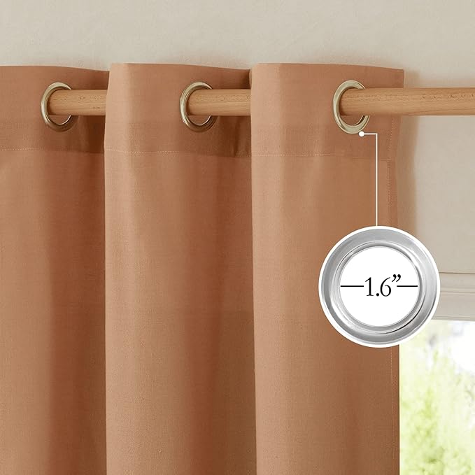NICETOWN Flax Burnt Orange Linen Curtains for Room Divider, Grommet Top Thick Flax Semi Sheer Vertical Drapes Privacy Assured with Light Filtering for Sliding Glass Door, W68 x L84, 2 Pieces